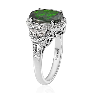 Chrome Diopside and White Zircon Ring in Platinum Over Sterling Silver (Size 7.0) 5.85 ctw