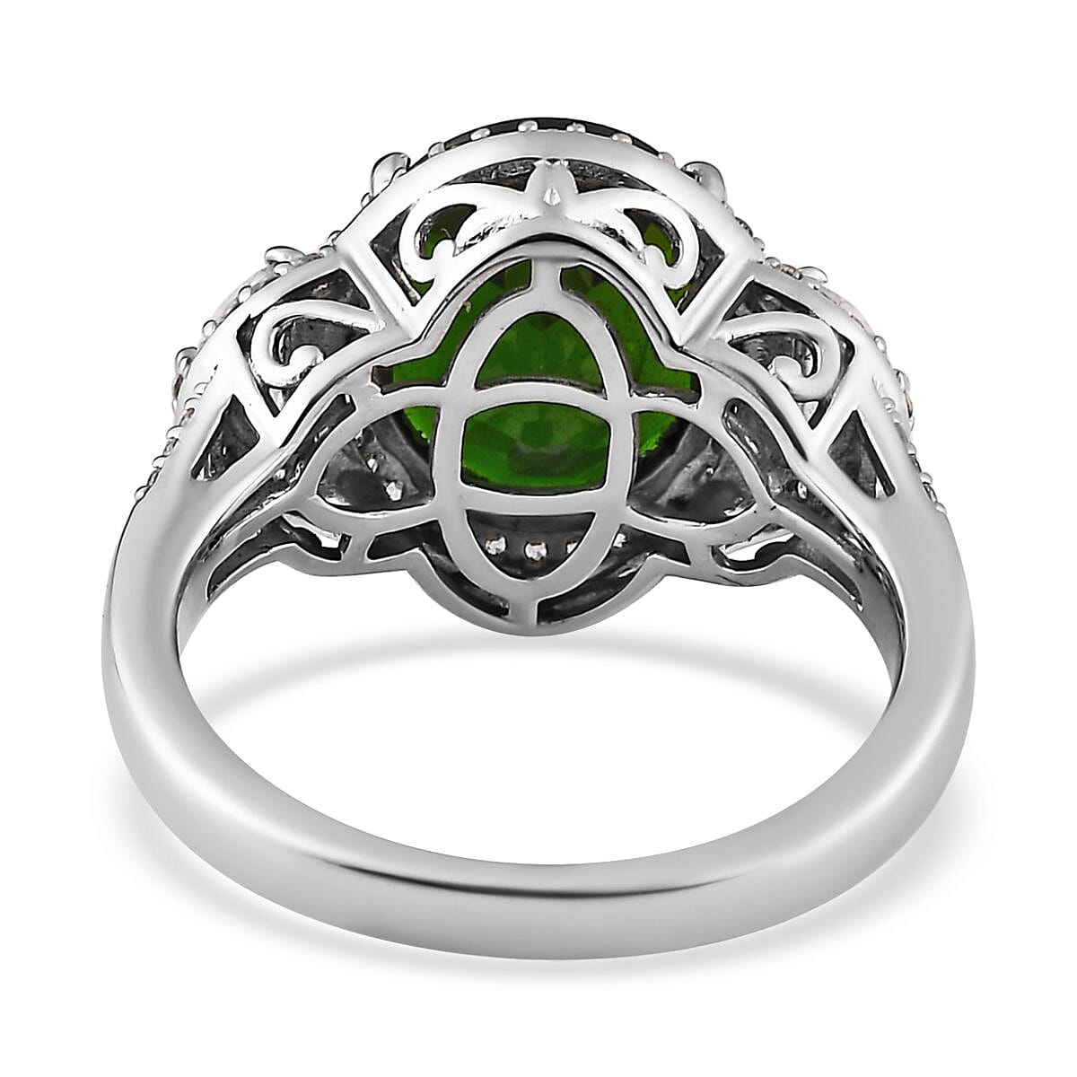 Chrome Diopside and White Zircon Ring in Platinum Over Sterling Silver (Size 7.0) 5.85 ctw image number 4