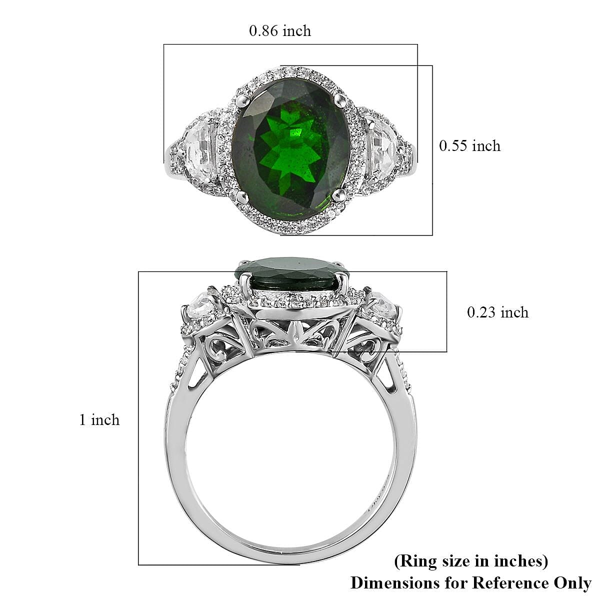 Chrome Diopside and White Zircon Ring in Platinum Over Sterling Silver (Size 7.0) 5.85 ctw image number 5