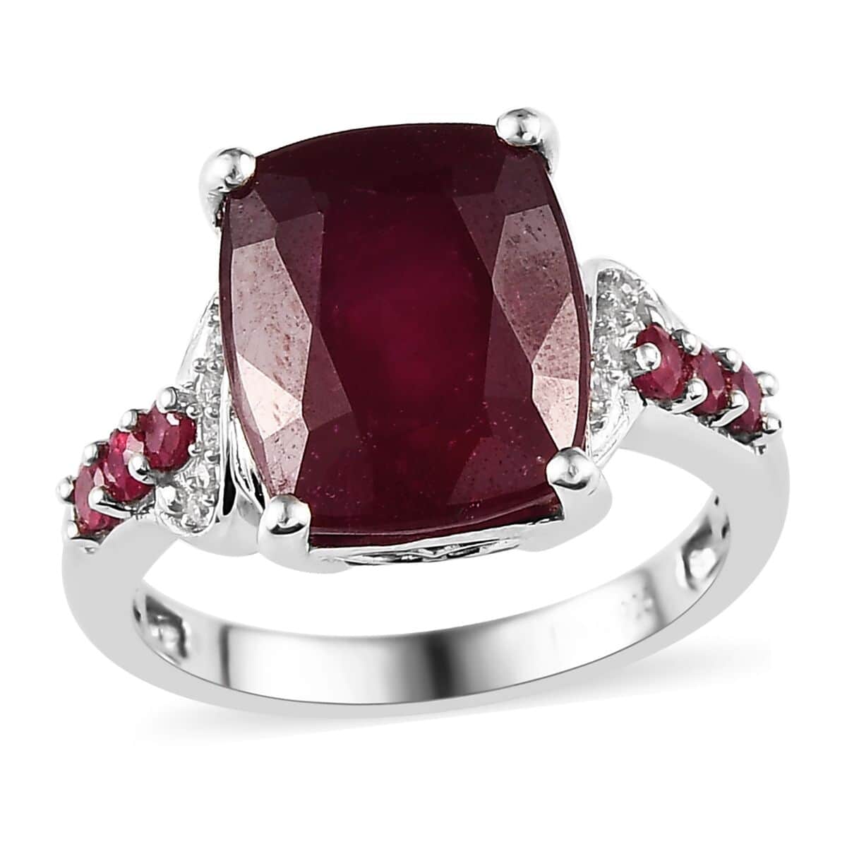 Niassa Ruby (FF), White Zircon Ring in Platinum Over Sterling Silver (Size 7.0) 8.85 ctw image number 0