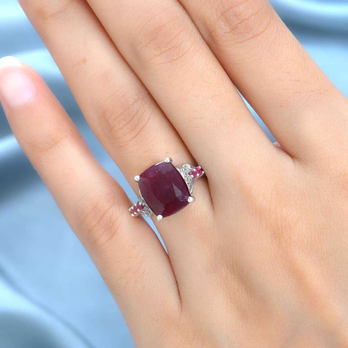 Niassa Ruby (FF), White Zircon Ring in Platinum Over Sterling Silver (Size 7.0) 8.85 ctw image number 2