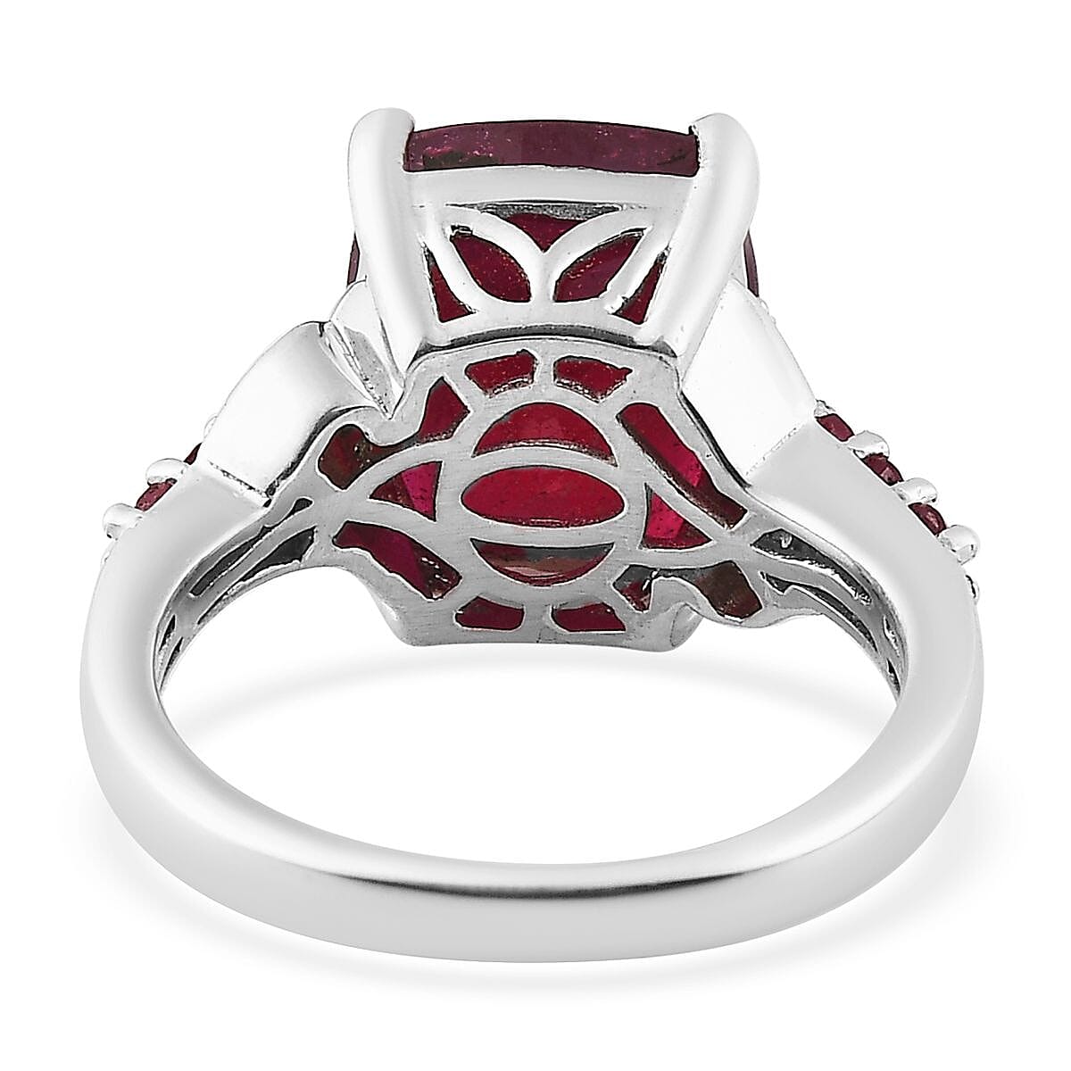 Niassa Ruby (FF) and White Zircon Ring in Platinum Over Sterling Silver (Size 10.0) 8.85 ctw