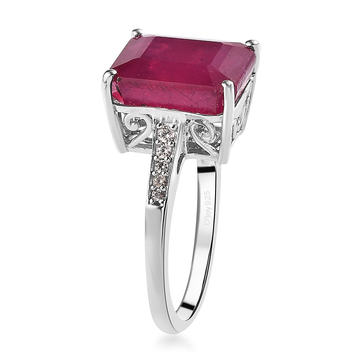 Niassa Ruby (FF) and White Zircon Ring in Platinum Over Sterling Silver (Size 6.0) 9.10 ctw