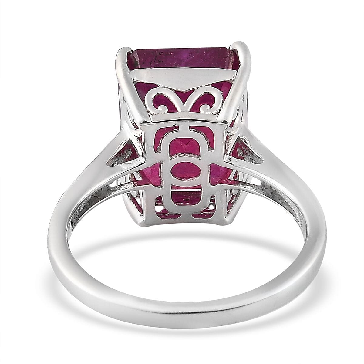 Niassa Ruby (FF) and White Zircon Ring in Platinum Over Sterling Silver (Size 6.0) 9.10 ctw