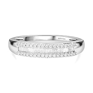 Diamond Ring, Platinum Over Sterling Silver Ring, Three Row Half Eternity Band, Diamond Jewelry, Gifts For Her 0.25 ctw (Size 5)