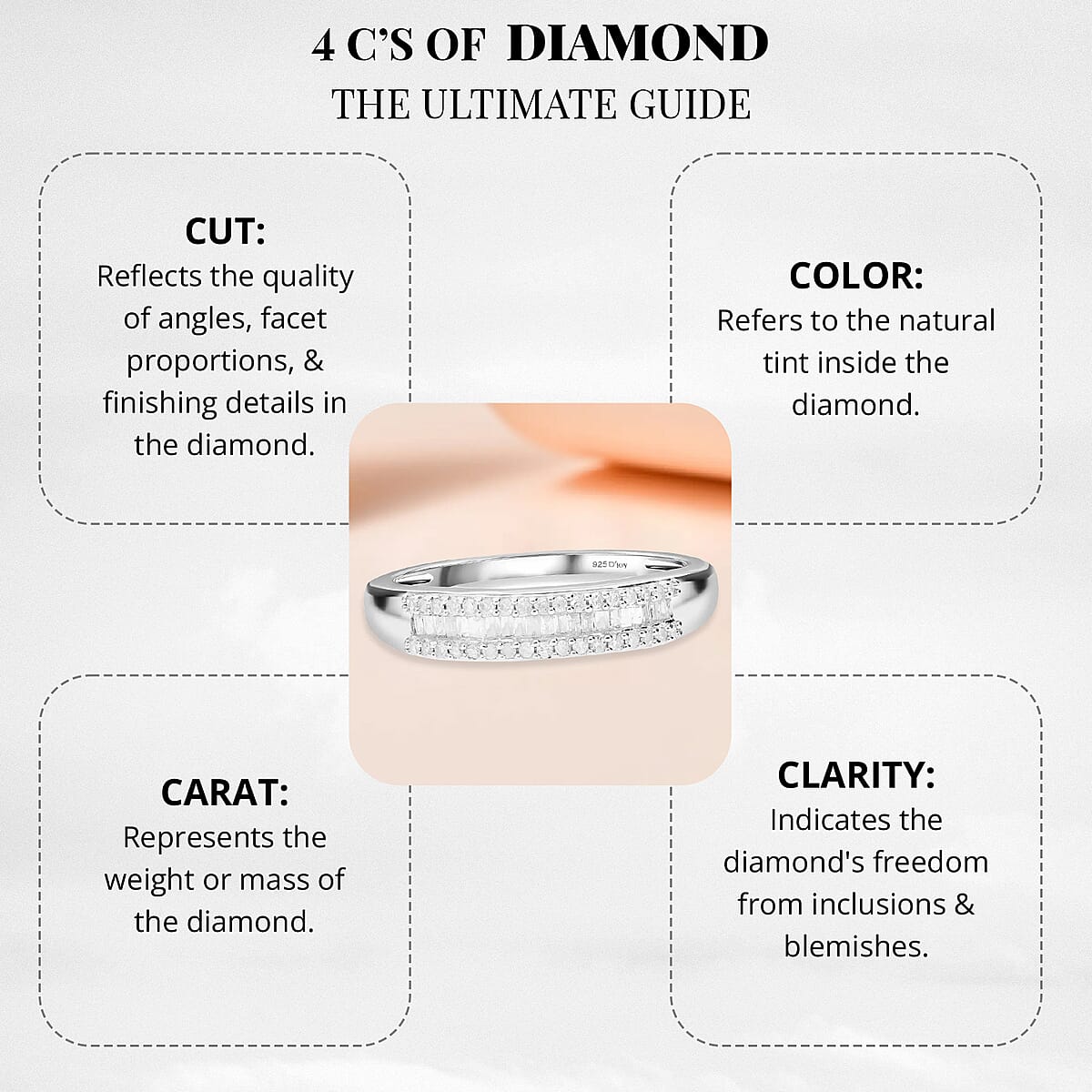 Diamond Ring, Platinum Over Sterling Silver Ring, Three Row Half Eternity Band, Diamond Jewelry, Gifts For Her 0.25 ctw (Size 5) image number 4