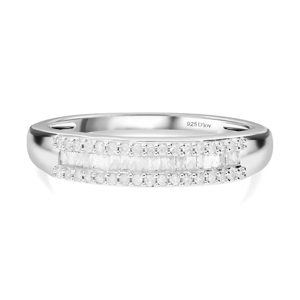 Diamond Ring, Platinum Over Sterling Silver Ring, Three Row Half Eternity Band, Diamond Jewelry, Gifts For Her 0.25 ctw (Size 7) image number 0