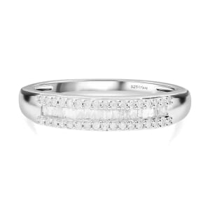 D'Joy Diamond Ring, Platinum Over Sterling Silver Ring, Three Row Half Eternity Band, Diamond Jewelry, Gifts For Her 0.25 ctw (Size 7.0)