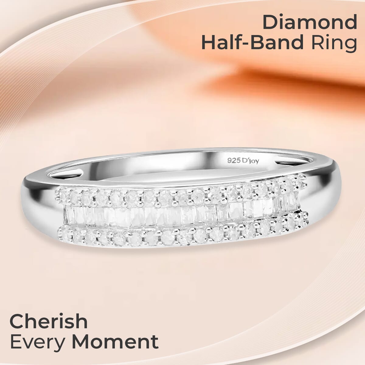 Diamond Ring, Platinum Over Sterling Silver Ring, Three Row Half Eternity Band, Diamond Jewelry, Gifts For Her 0.25 ctw (Size 7) image number 1