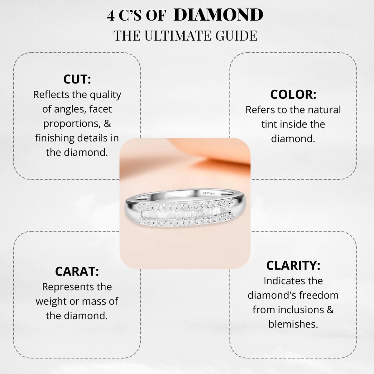 Diamond Ring, Platinum Over Sterling Silver Ring, Three Row Half Eternity Band, Diamond Jewelry, Gifts For Her 0.25 ctw (Size 7) image number 4