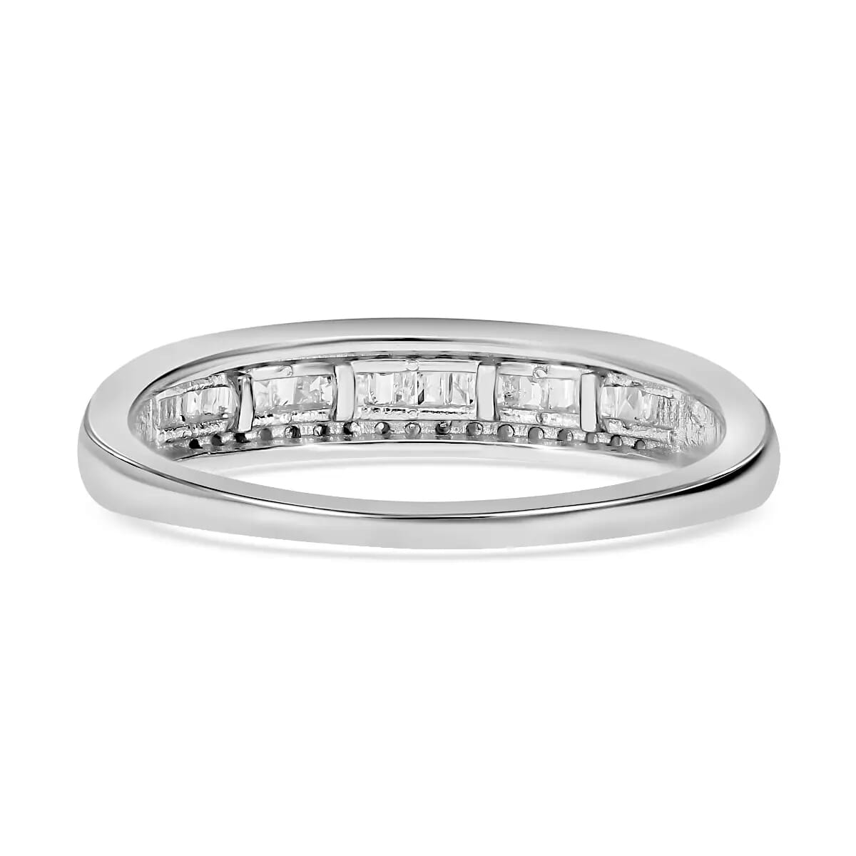 Diamond Ring, Platinum Over Sterling Silver Ring, Three Row Half Eternity Band, Diamond Jewelry, Gifts For Her 0.25 ctw (Size 7) image number 5