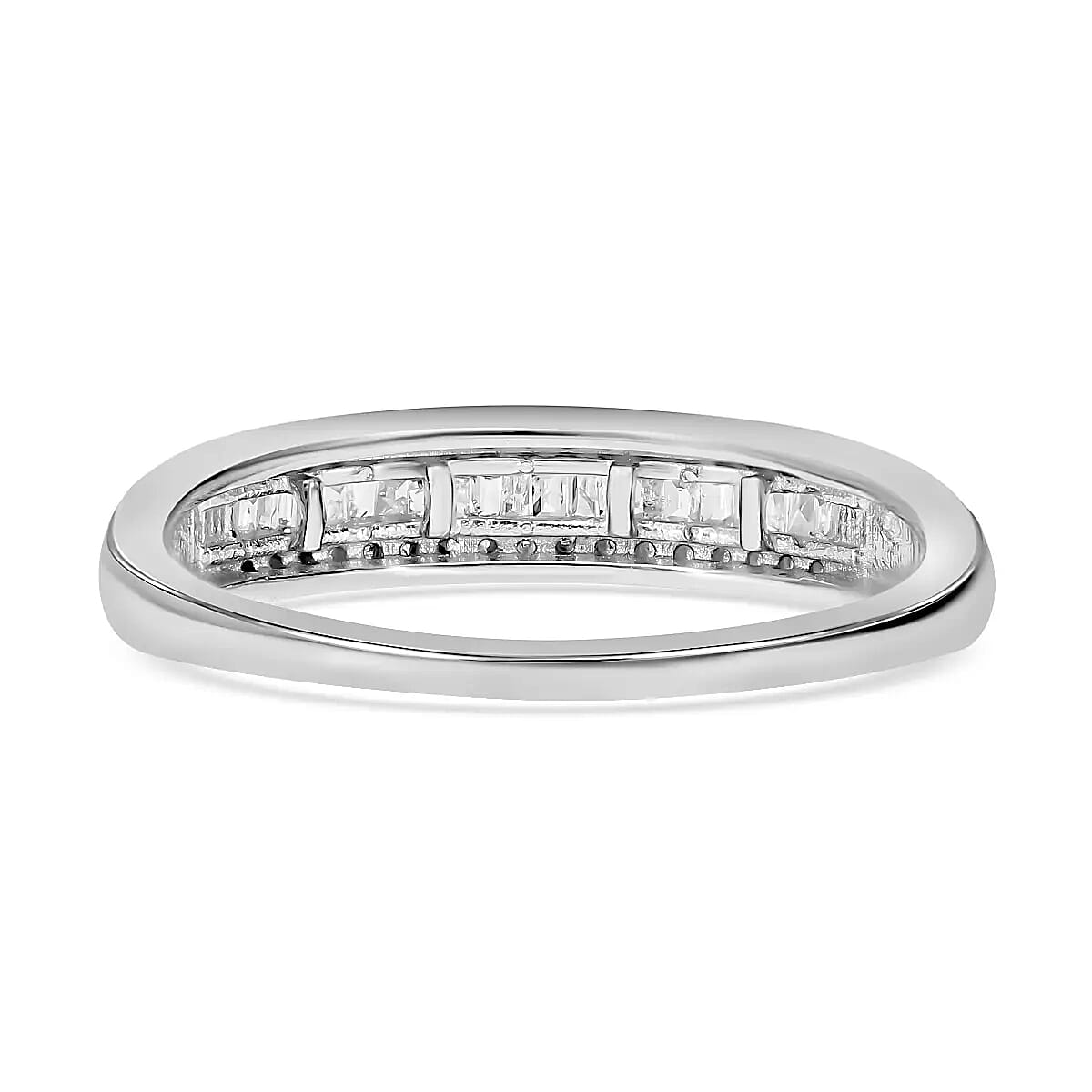 Diamond Ring, Platinum Over Sterling Silver Ring, Three Row Half Eternity Band, Diamond Jewelry, Gifts For Her 0.25 ctw (Size 9) image number 5