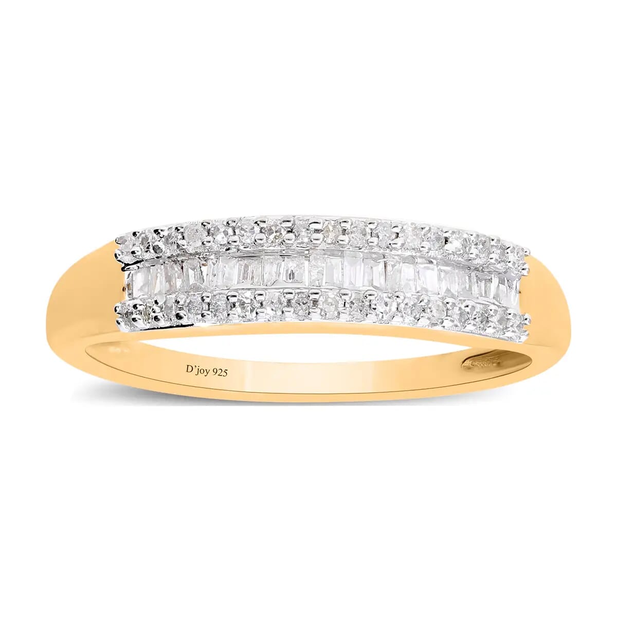 Diamond Ring, Vermeil Yellow Gold Over Sterling Silver Ring, Three Row Half Eternity Band, Diamond Jewelry, Gifts For Her 0.25 ctw (Size 7) image number 0