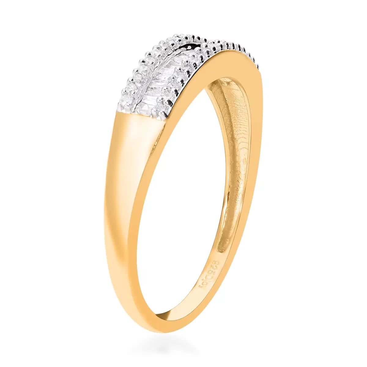 Diamond Ring, Vermeil Yellow Gold Over Sterling Silver Ring, Three Row Half Eternity Band, Diamond Jewelry, Gifts For Her 0.25 ctw (Size 7) image number 4