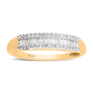 Diamond Ring, Vermeil Yellow Gold Over Sterling Silver Ring, Three Row Half Eternity Band, Diamond Jewelry, Gifts For Her 0.25 ctw (Size 8)