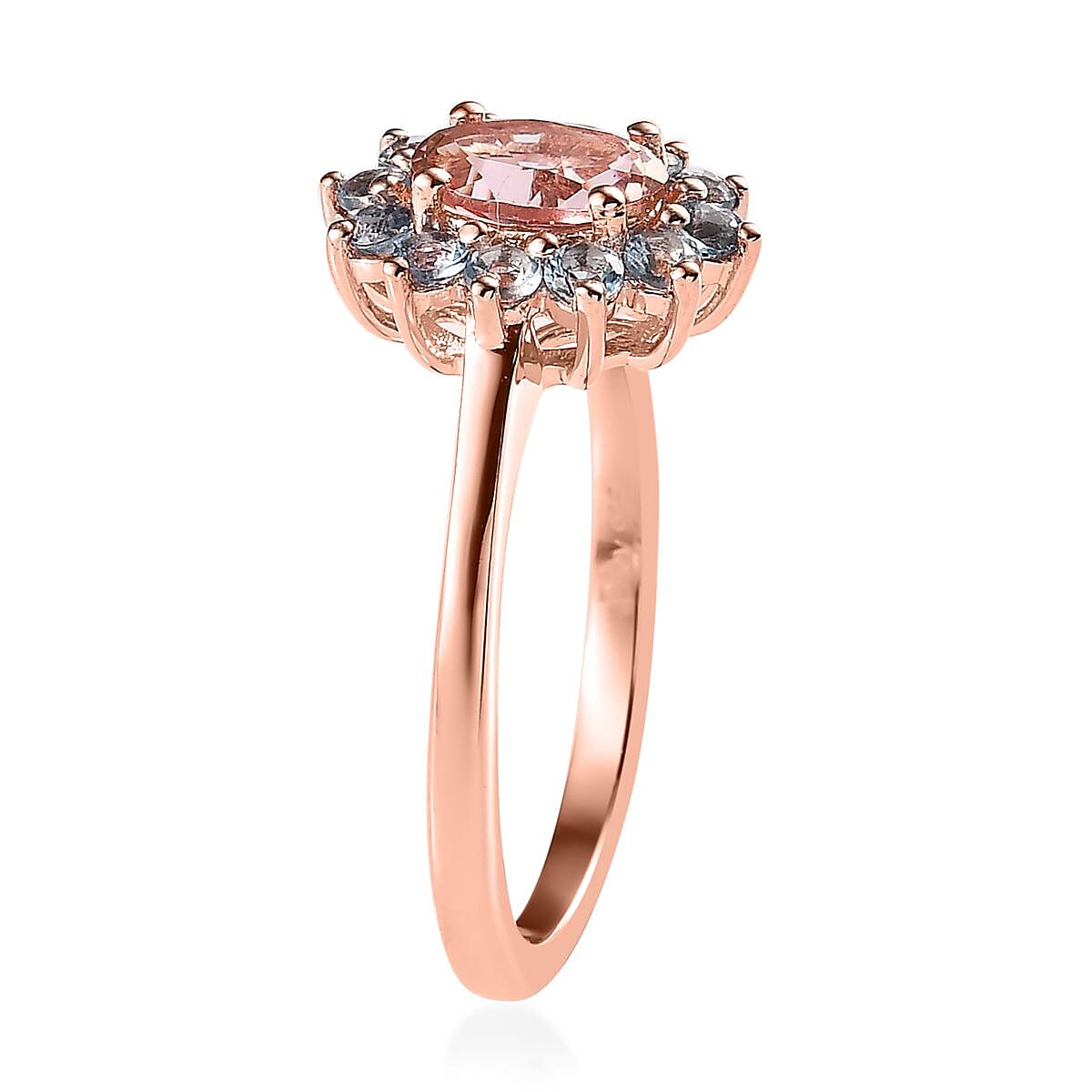 Blush Tourmaline and Santa Maria Aquamarine Sunburst Ring in Vermeil Rose Gold Over Sterling Silver (Size 10.0) 1.25 ctw