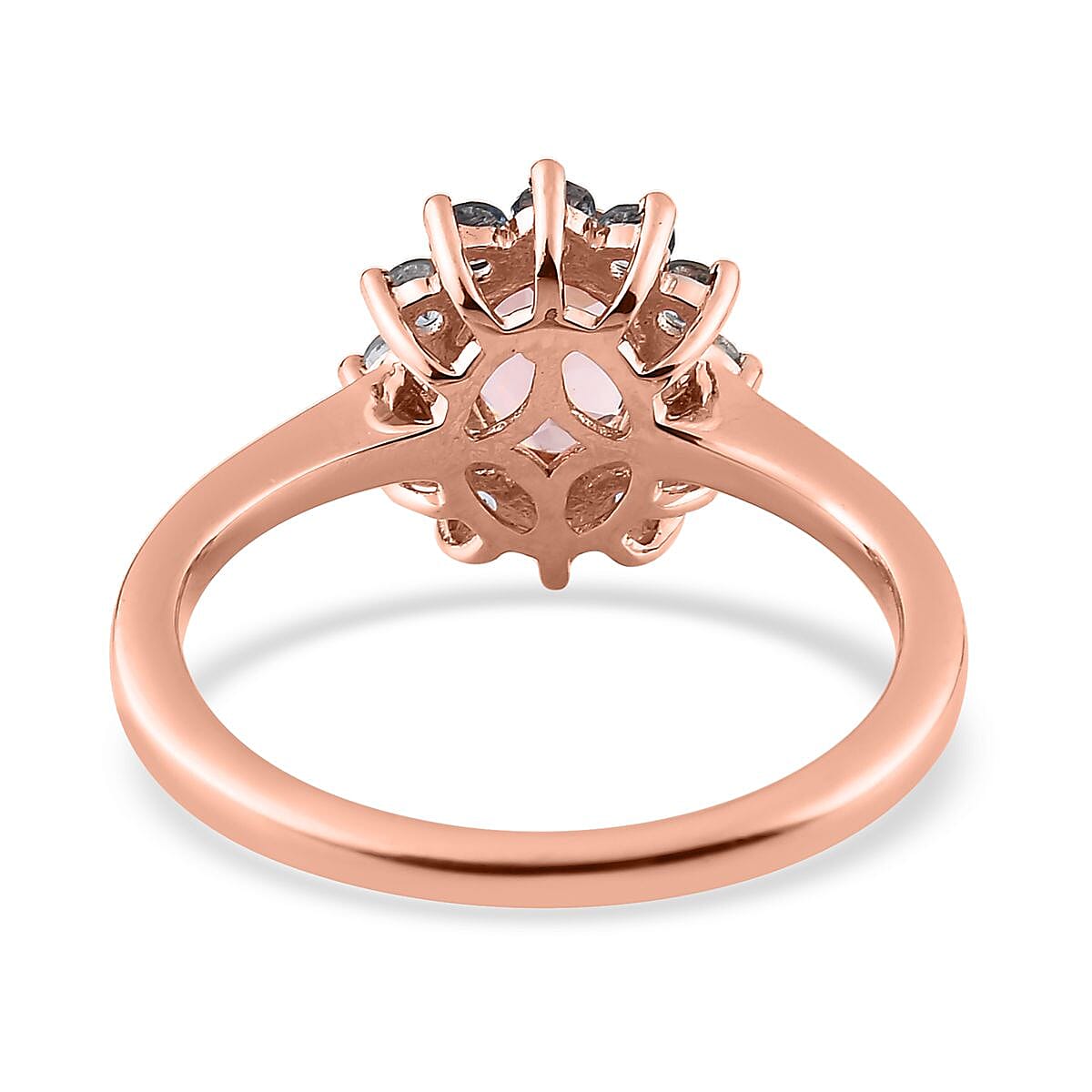 Blush Tourmaline and Santa Maria Aquamarine Sunburst Ring in Vermeil Rose Gold Over Sterling Silver (Size 10.0) 1.25 ctw