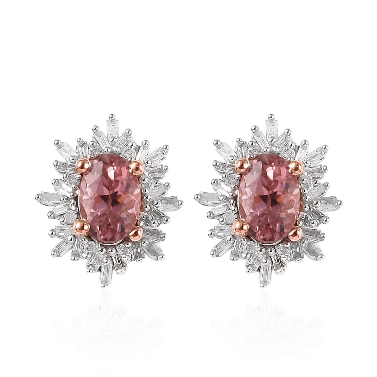 Blush Tourmaline and Diamond Stud Earrings in Vermeil Rose Gold Sterling Silver 1.50 ctw image number 0