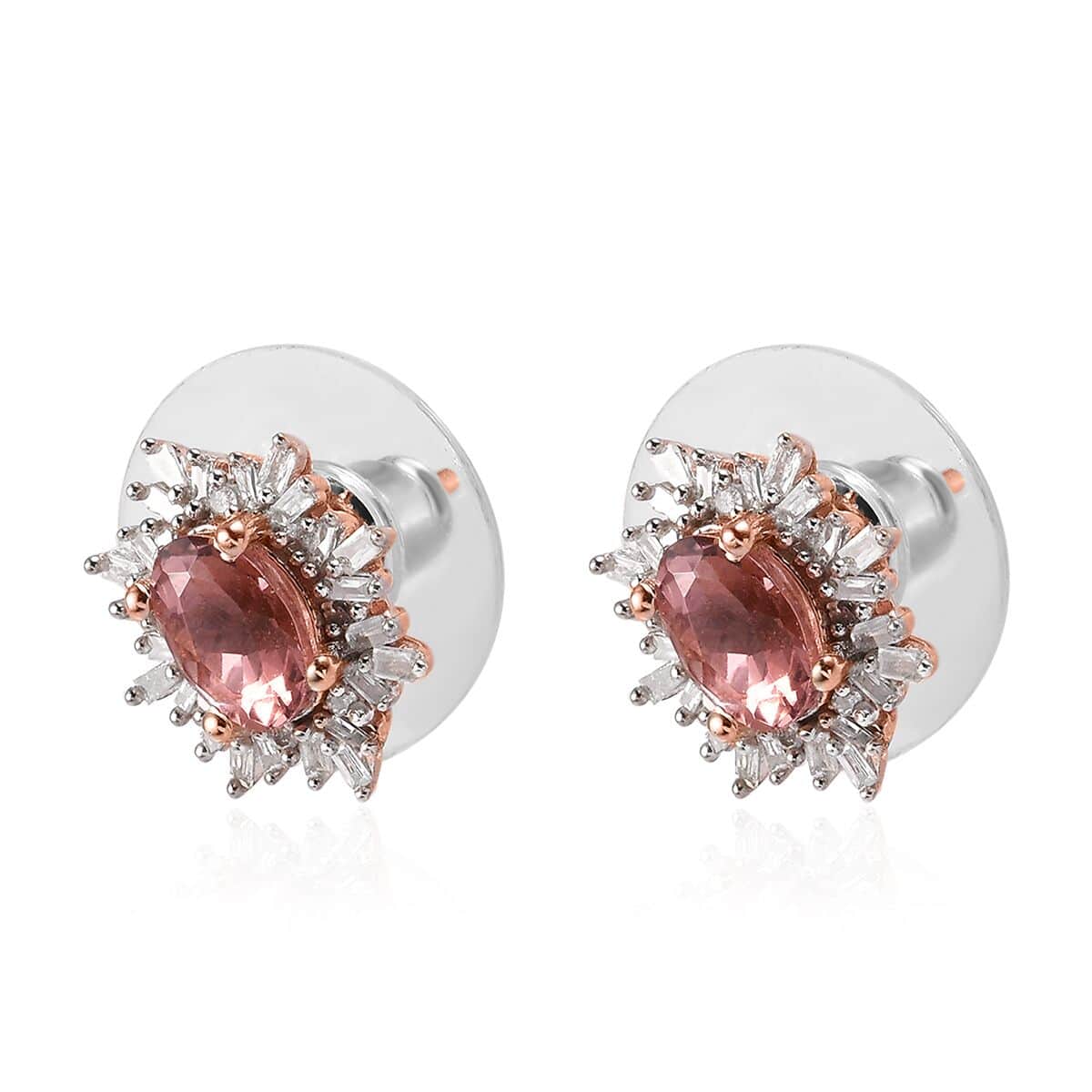 Blush Tourmaline and Diamond Stud Earrings in Vermeil Rose Gold Sterling Silver 1.50 ctw image number 3