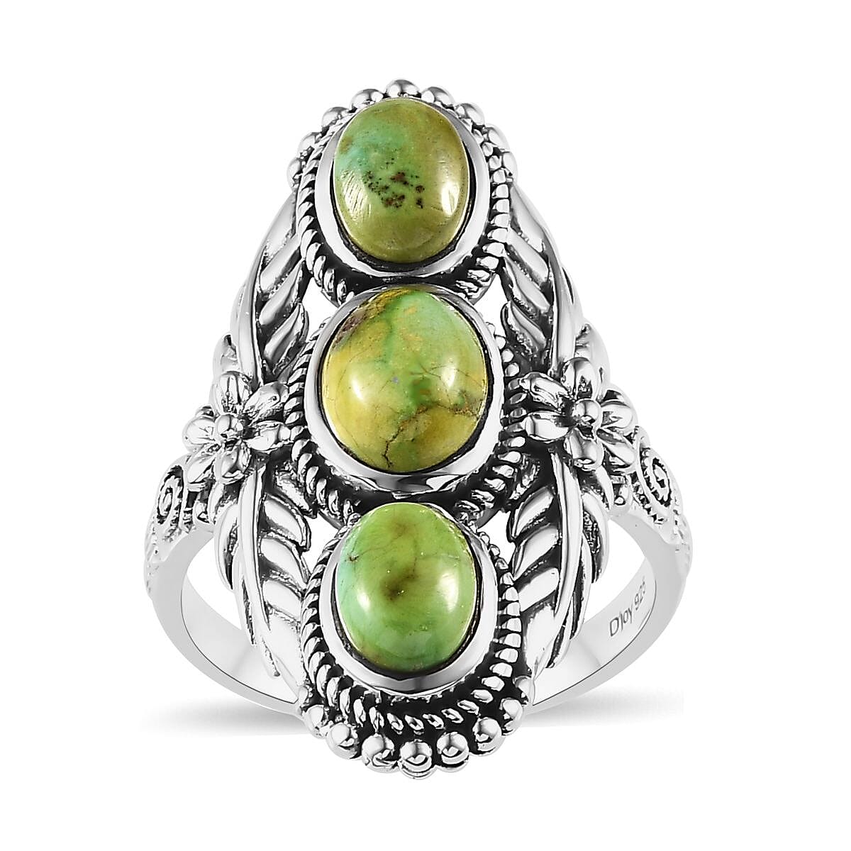 Artisan Crafted Sonoran Gold Turquoise 3 Stone Ring in Sterling Silver (Size 10.0) 3.25 ctw