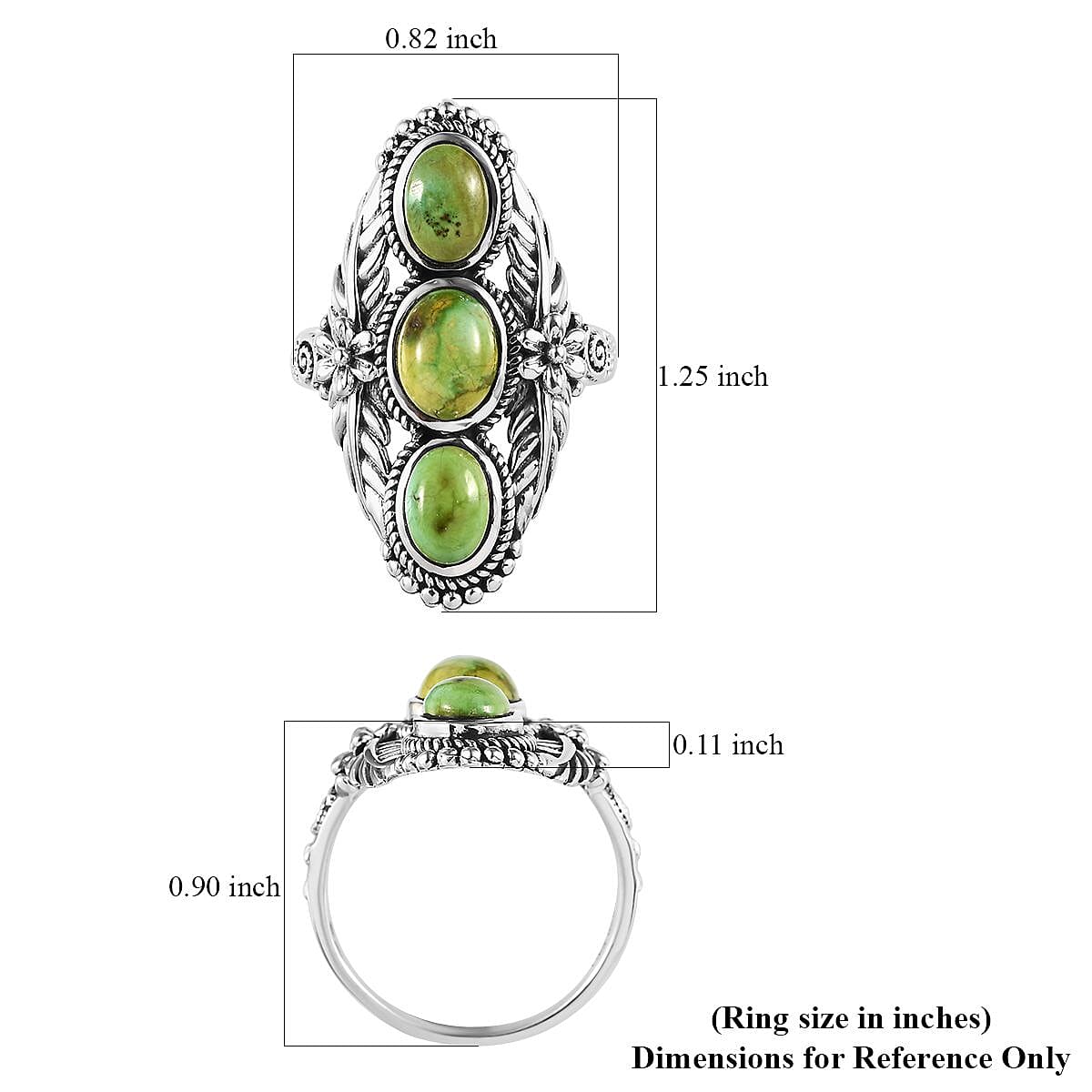 Artisan Crafted Sonoran Gold Turquoise 3 Stone Ring in Sterling Silver (Size 10.0) 3.25 ctw