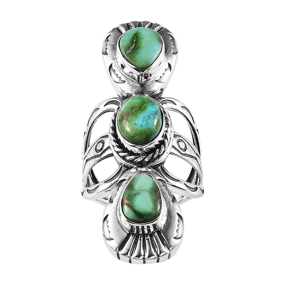 Artisan Crafted Sonoran Gold Turquoise 3 Stone Ring in Sterling Silver (Size 8.0) 6.30 ctw image number 0