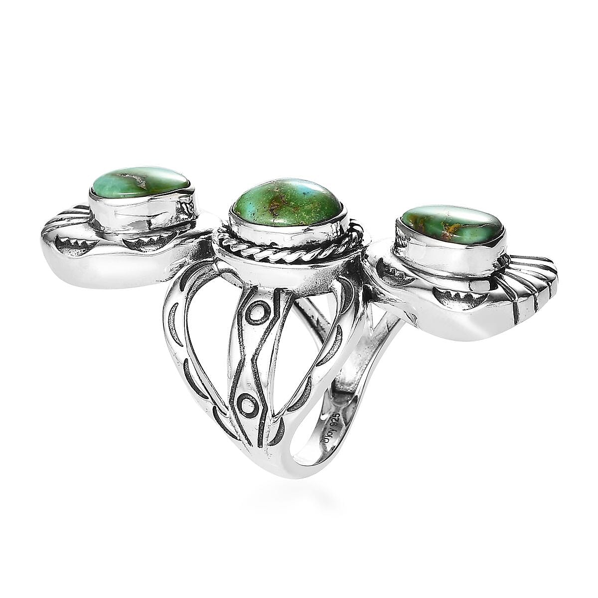 Artisan Crafted Sonoran Gold Turquoise 3 Stone Ring in Sterling Silver (Size 8.0) 6.30 ctw image number 3