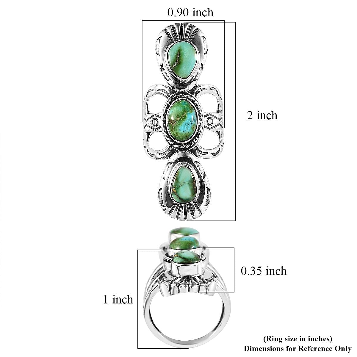 Artisan Crafted Sonoran Gold Turquoise 3 Stone Ring in Sterling Silver (Size 8.0) 6.30 ctw image number 5