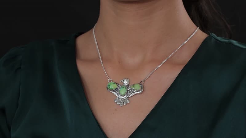 Artisan Crafted Sonoran Gold Turquoise Thunder Bird Necklace 18-20 Inches in Black Oxidized Sterling Silver 5.00 ctw