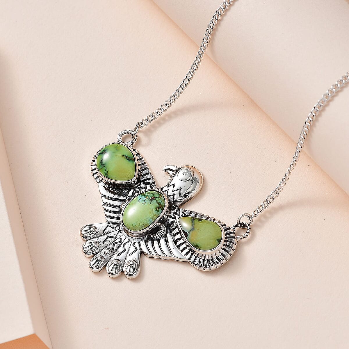 Artisan Crafted Sonoran Gold Turquoise Thunder Bird Necklace 18-20 Inches in Black Oxidized Sterling Silver 5.00 ctw image number 1