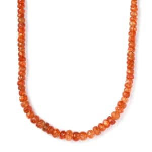 Sunstone Beaded Necklace 18 Inches in Rhodium Over Sterling Silver 126.00 ctw