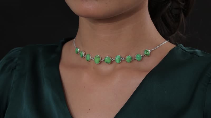 Artisan Crafted Sonoran Gold Turquoise Choker Necklace 14-16 Inches in Sterling Silver 18.60 ctw