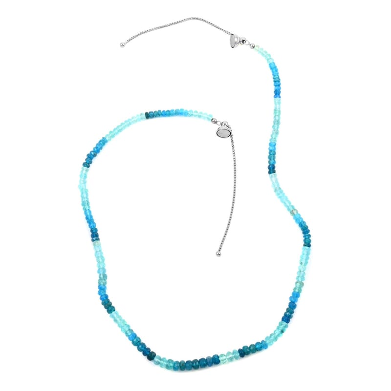 Apatite Beaded Slider Magnetic Claps Necklace 18-20 Inches in Rhodium Over Sterling Silver 90.00 ctw