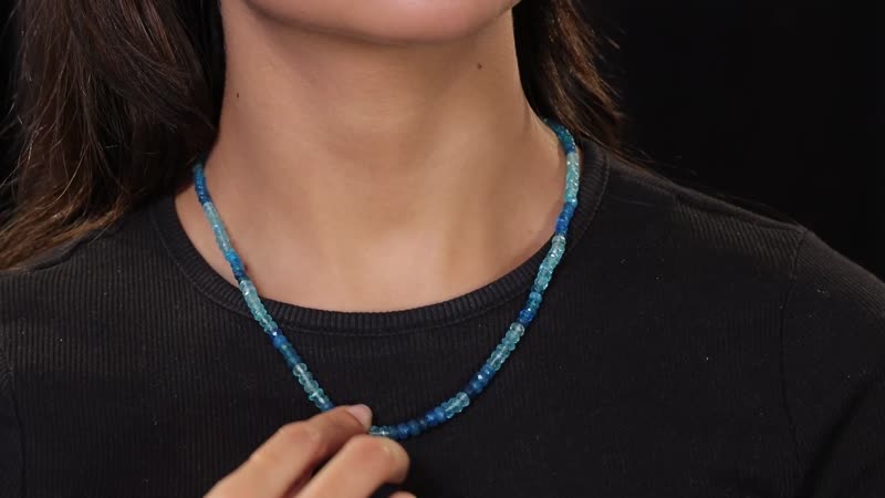 Apatite Beaded Slider Magnetic Claps Necklace 18-20 Inches in Rhodium Over Sterling Silver 90.00 ctw