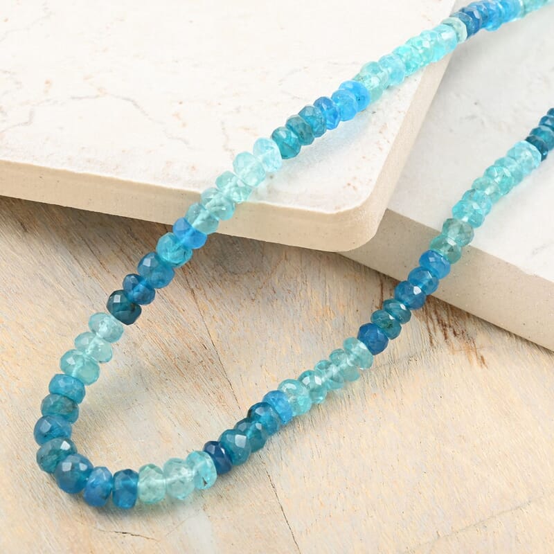 Apatite Beaded Slider Magnetic Claps Necklace 18-20 Inches in Rhodium Over Sterling Silver 90.00 ctw
