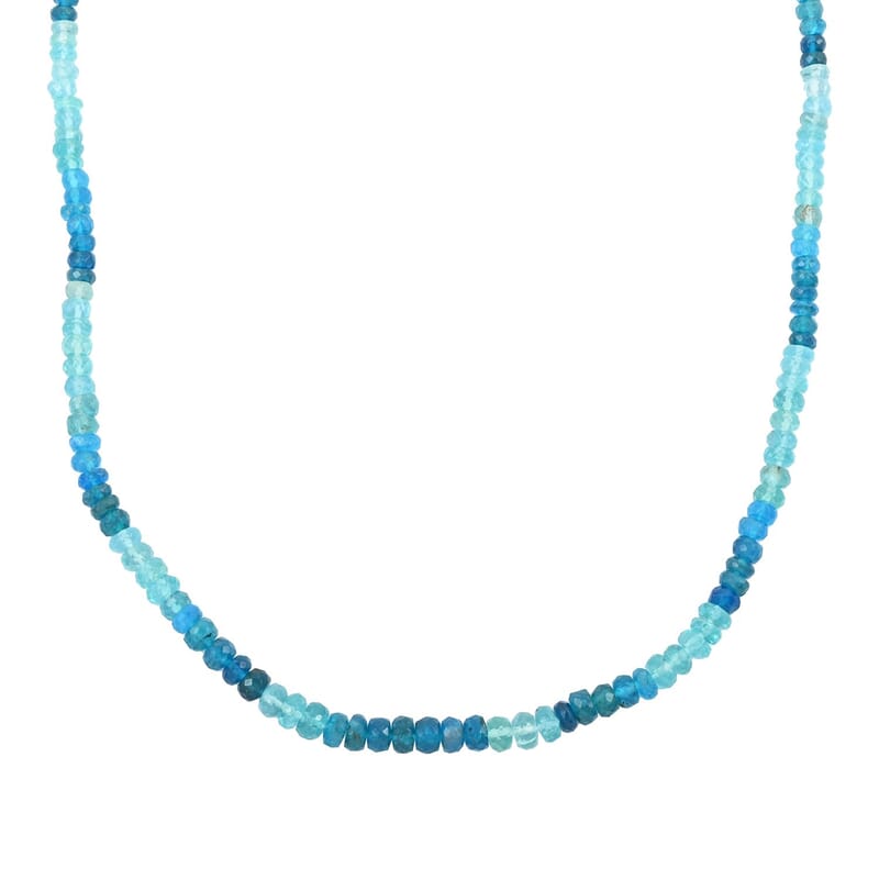 Apatite Beaded Slider Magnetic Claps Necklace 18-20 Inches in Rhodium Over Sterling Silver 90.00 ctw