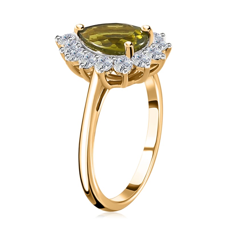 10K Yellow Gold Premium Arizona Peridot and Moissanite Halo Ring (Size 10.0) 2.40 ctw