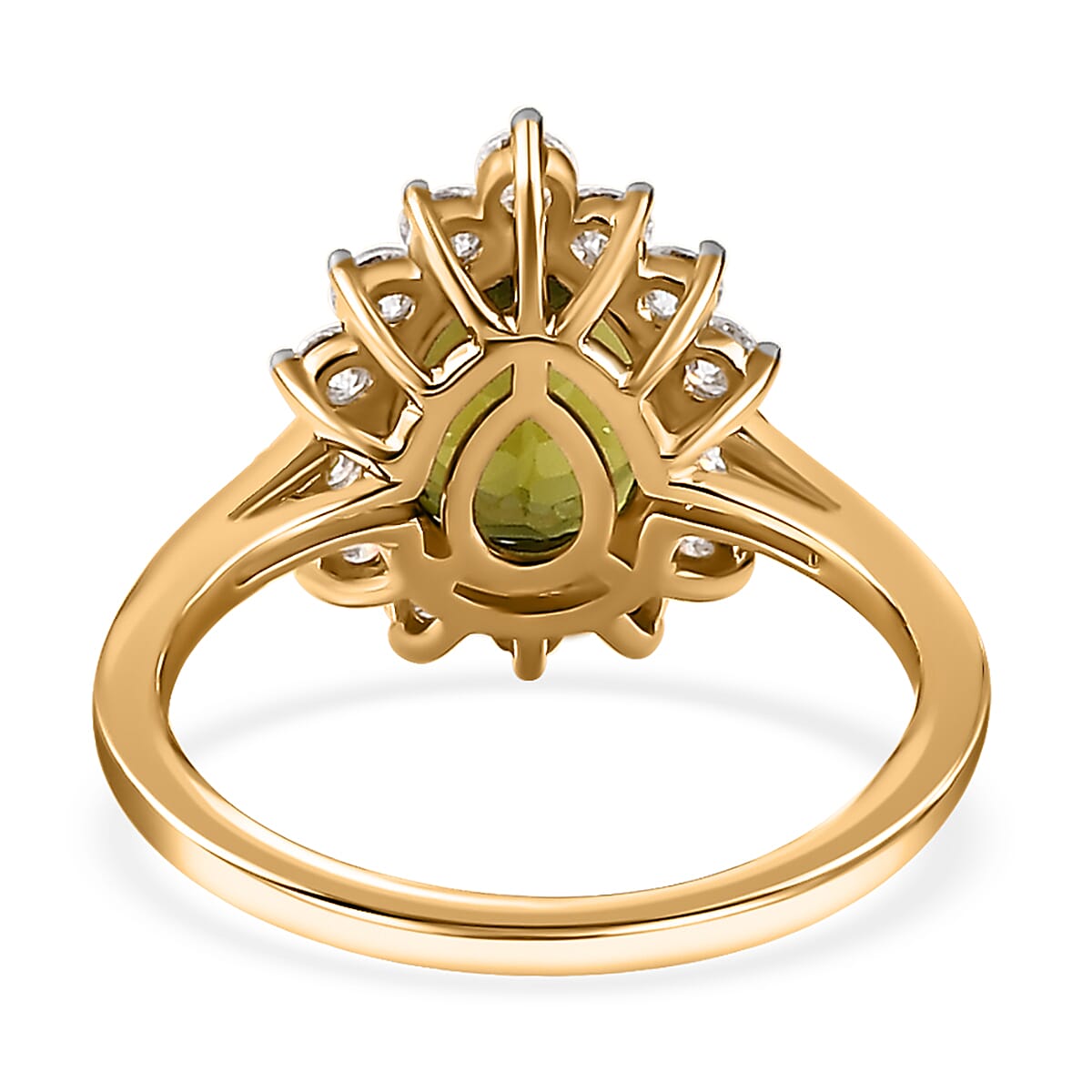 10K Yellow Gold Premium Arizona Peridot and Moissanite Halo Ring (Size 10.0) 2.40 ctw
