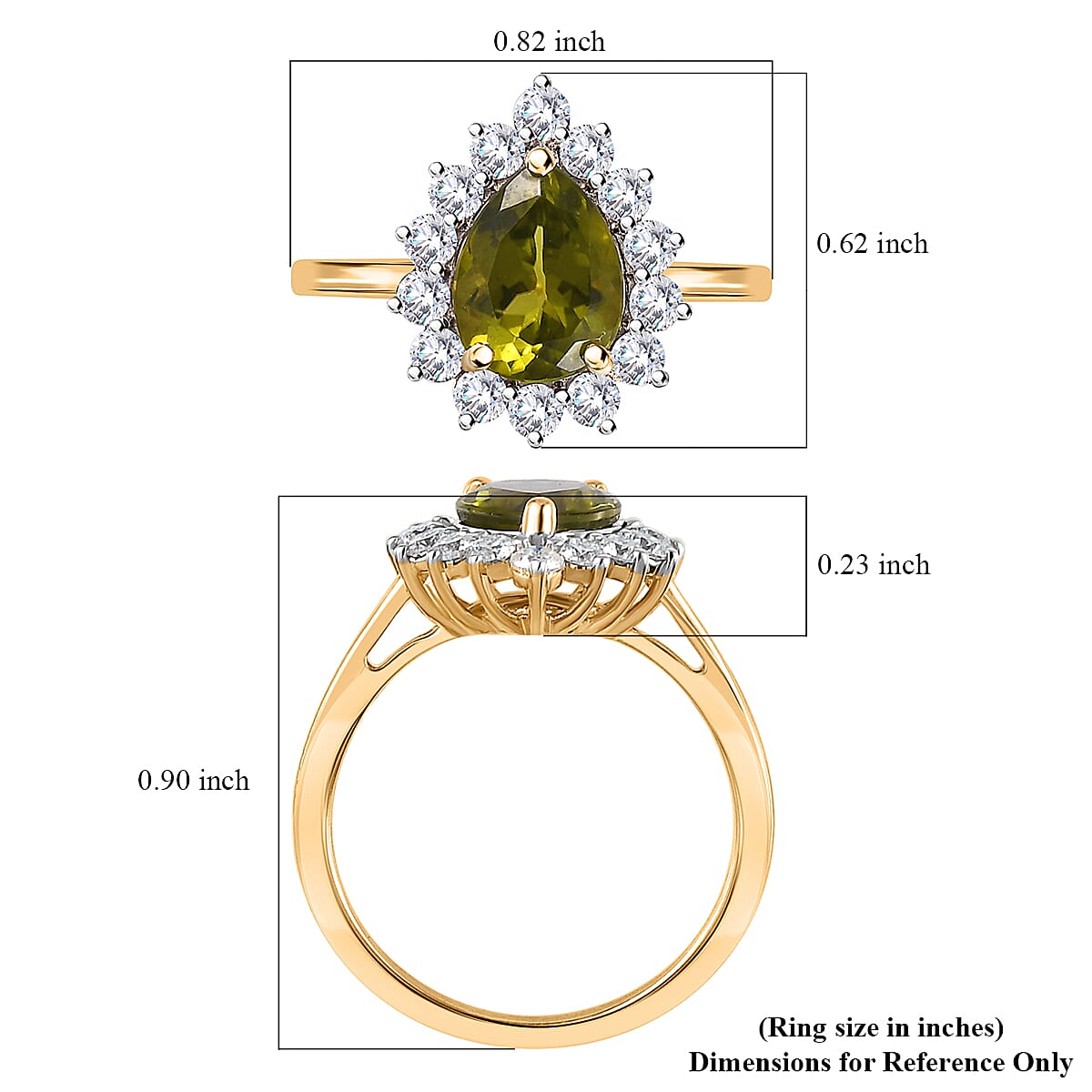 10K Yellow Gold Premium Arizona Peridot and Moissanite Halo Ring (Size 10.0) 2.40 ctw