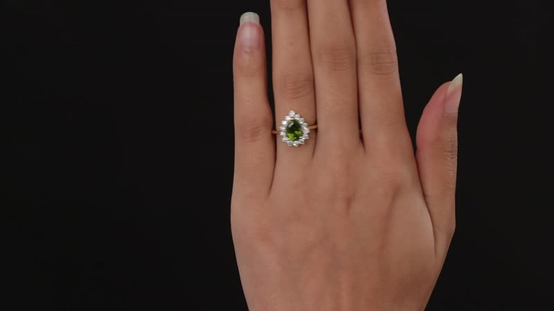 10K Yellow Gold Premium Arizona Peridot and Moissanite Halo Ring (Size 10.0) 2.40 ctw