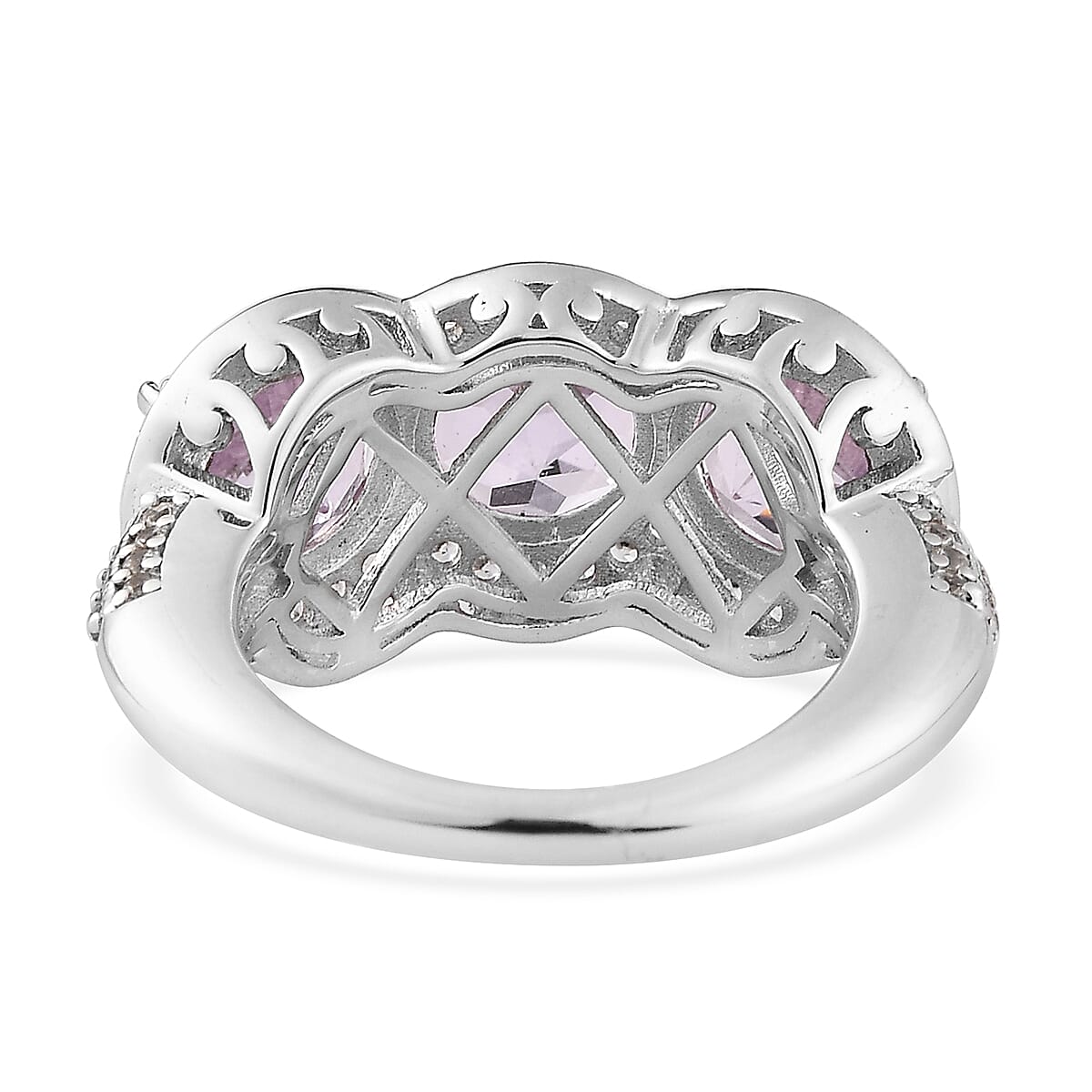 Premium Kunzite and White Zircon 5.95 ctw Ring in Rhodium Over Sterling Silver (Size 8.0)