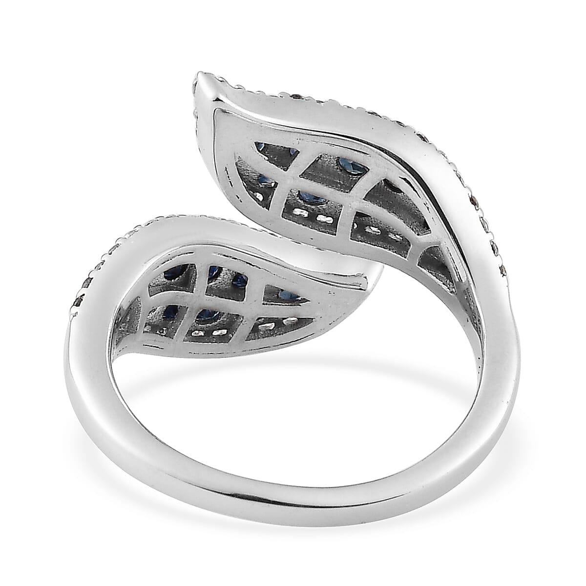 Premium Ceylon Blue Sapphire and White Zircon 1.40 ctw Ring in Rhodium Over Sterling Silver (Size 6.0)