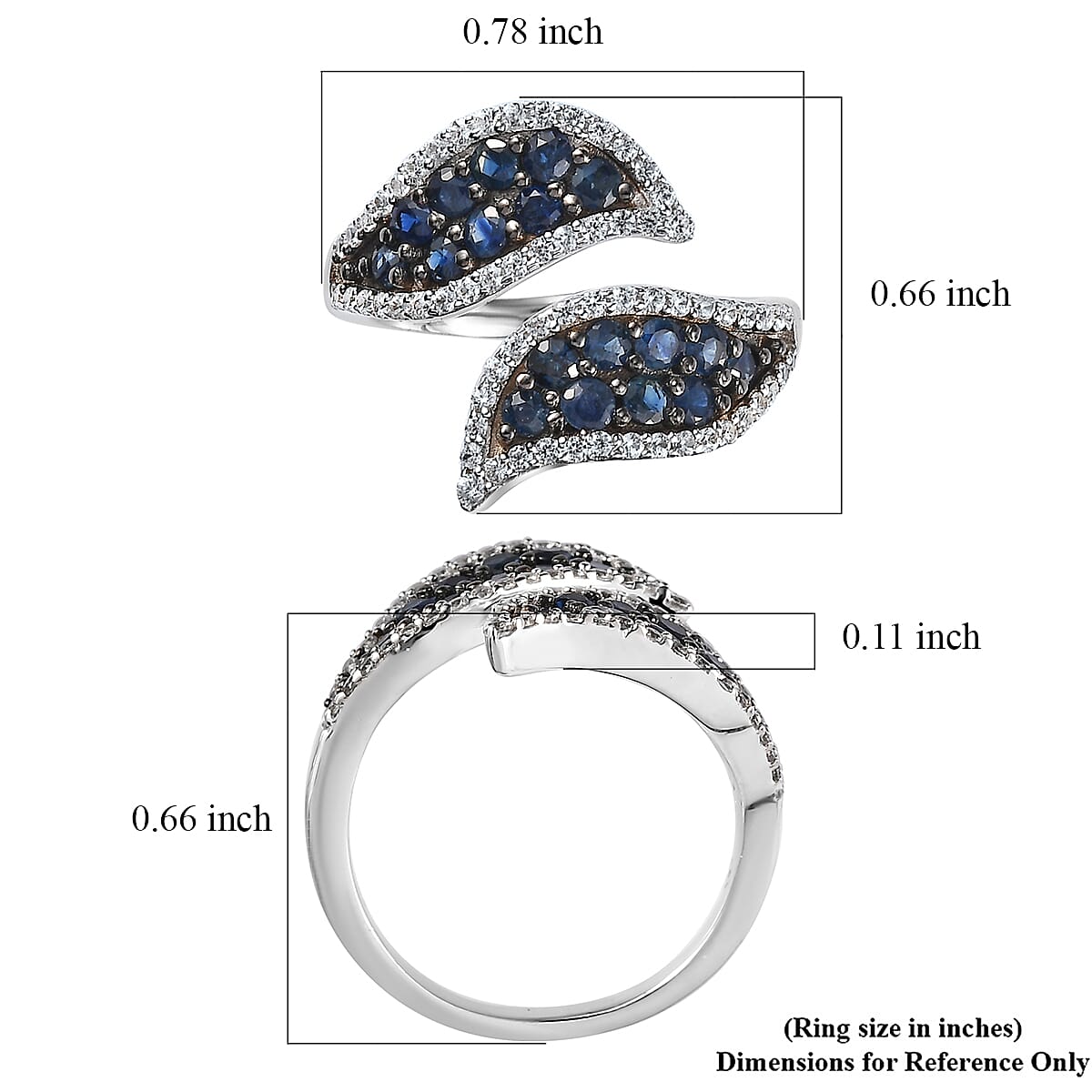 Premium Ceylon Blue Sapphire and White Zircon 1.40 ctw Ring in Rhodium Over Sterling Silver (Size 6.0)
