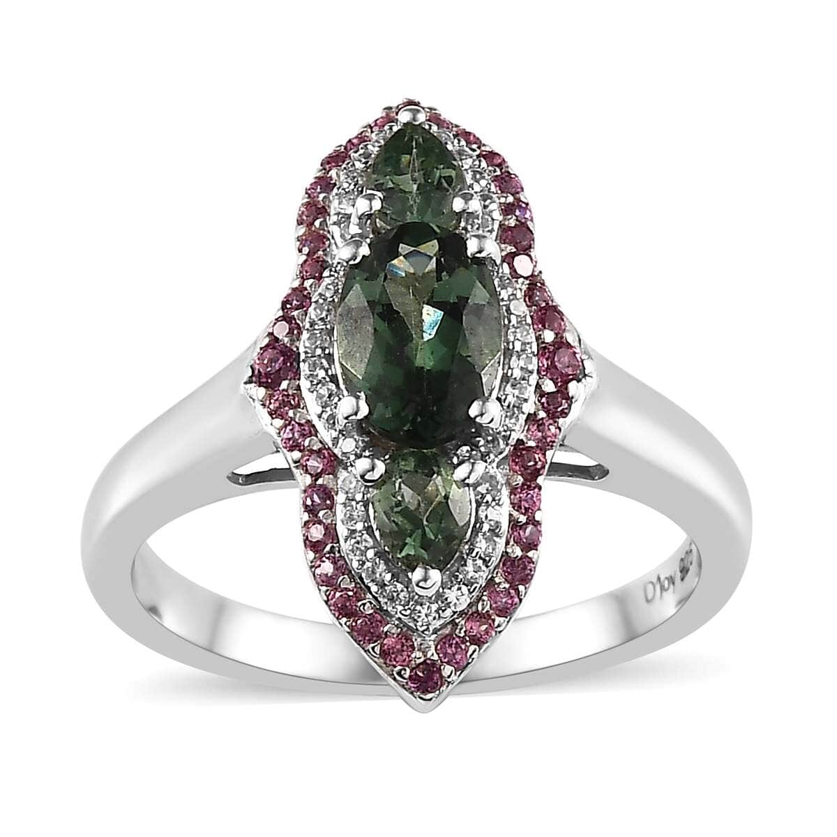 Tanzanian Natural Green Apatite and Multi Gemstone Ring in Platinum Over Sterling Silver (Size 7.0) 1.70 ctw image number 0