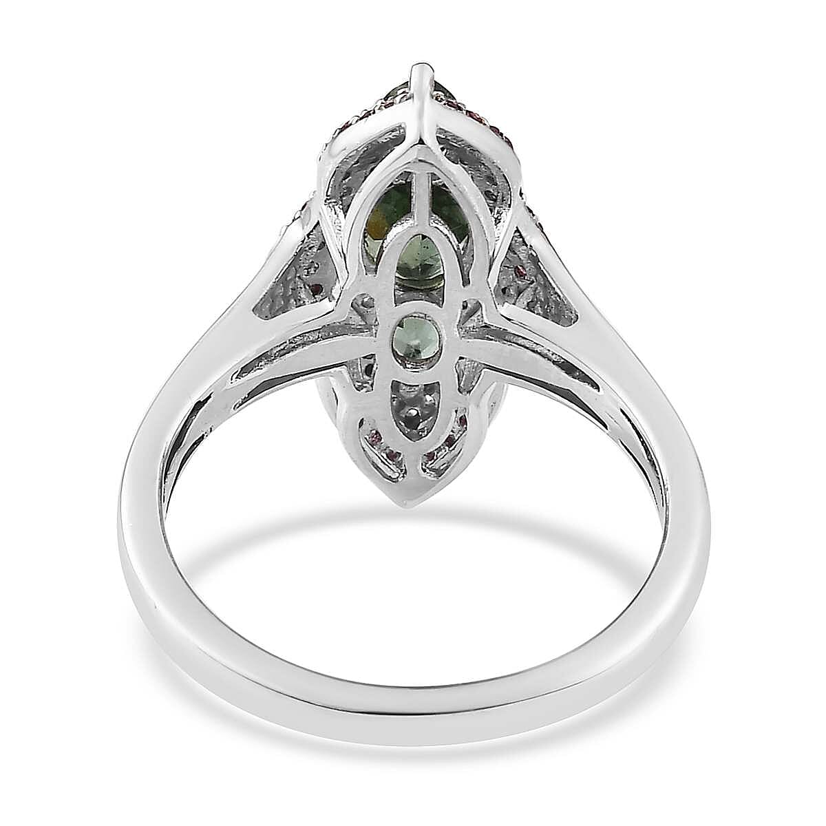 Tanzanian Natural Green Apatite and Multi Gemstone Ring in Platinum Over Sterling Silver (Size 7.0) 1.70 ctw