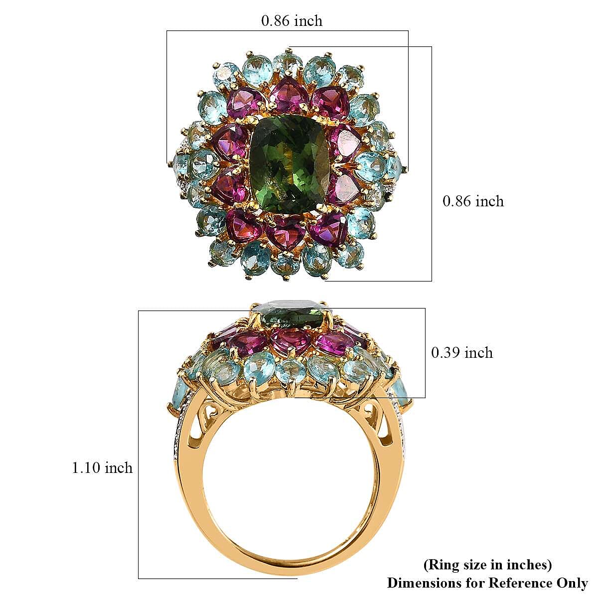 Tanzanian Natural Green Apatite and Multi Gemstone Cocktail Ring in Vermeil Yellow Gold Over Sterling Silver (Size 10.0) 9.30 ctw