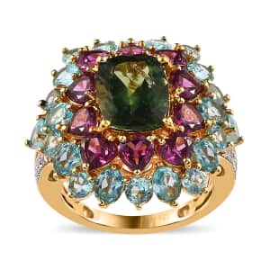 Tanzanian Natural Green Apatite and Multi Gemstone Cocktail Ring in Vermeil Yellow Gold Over Sterling Silver (Size 6.0) 9.30 ctw