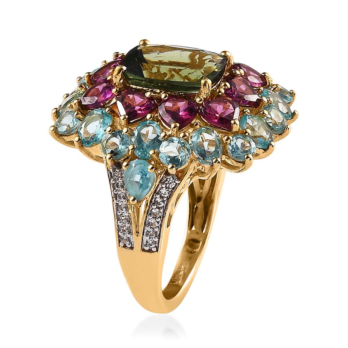 Tanzanian Natural Green Apatite and Multi Gemstone Cocktail Ring in Vermeil Yellow Gold Over Sterling Silver (Size 6.0) 9.30 ctw image number 3