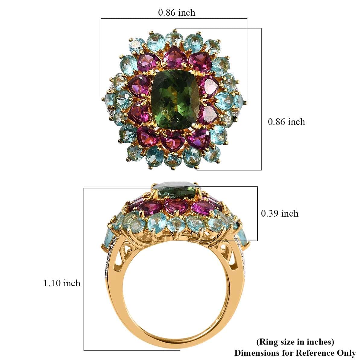 Tanzanian Natural Green Apatite and Multi Gemstone Cocktail Ring in Vermeil Yellow Gold Over Sterling Silver (Size 6.0) 9.30 ctw image number 5