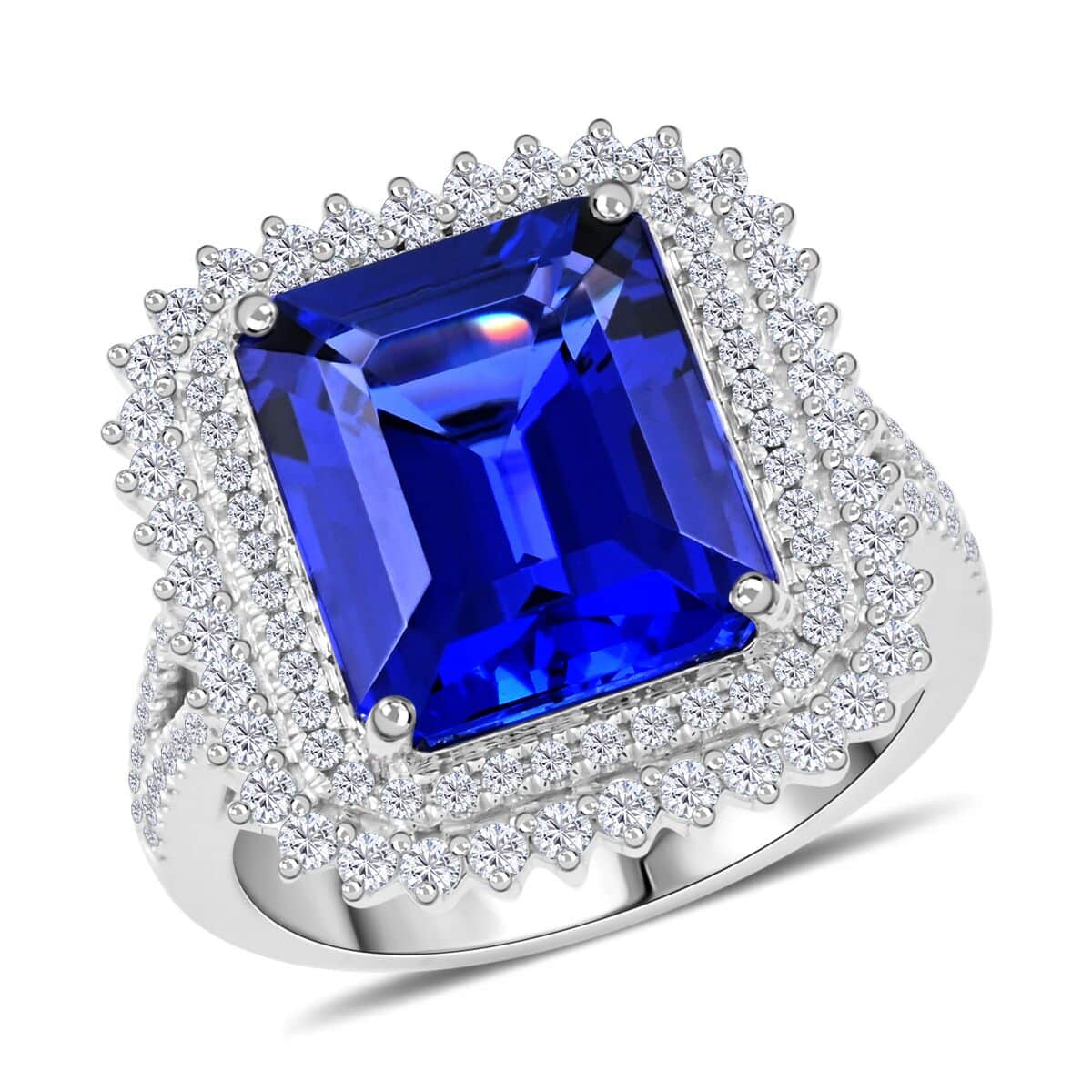 Doorbuster Certified & Appraised Rhapsody 950 Platinum AAAA Tanzanite and E-F VS Diamond Ring (Size 10.0) 9.95 Grams 7.60 ctw image number 0